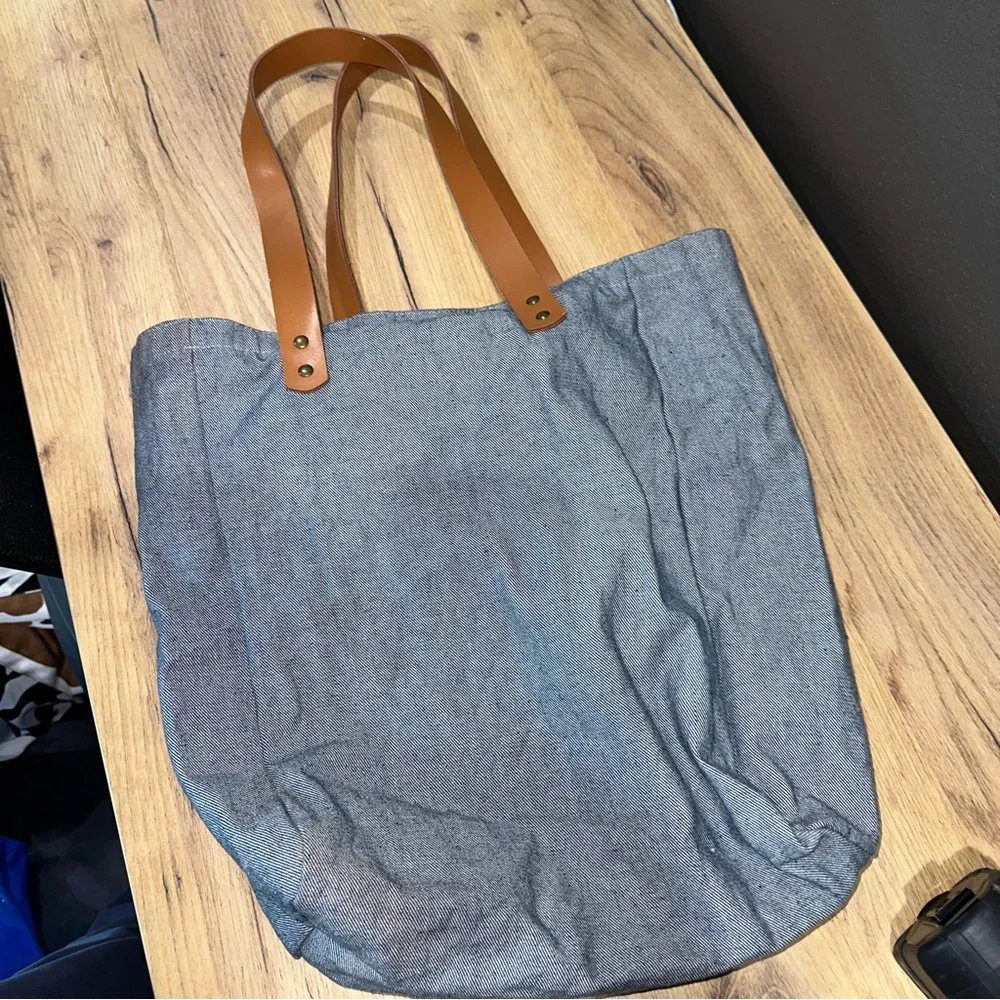 El Tosoro tequila tote bag denim leather gold pockets - Picture 6 of 11